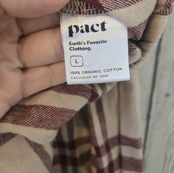 Pact Organic Cotton Cropped Plaid Lounge Pants Size L Pink Burgundy - Picture 4 of 4